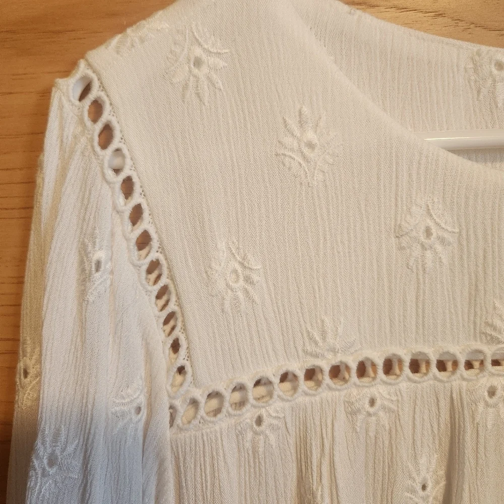 DANIEL RAINN GAUZY EMBROIDERED LACE TRIM BLOUSE TOP LIGHTWEIGHT BOHO MEDIUM EUC - Picture 4 of 7
